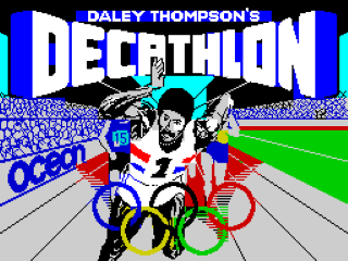 Daley Thompson’s Decathlon title screen for ZX Spectrum